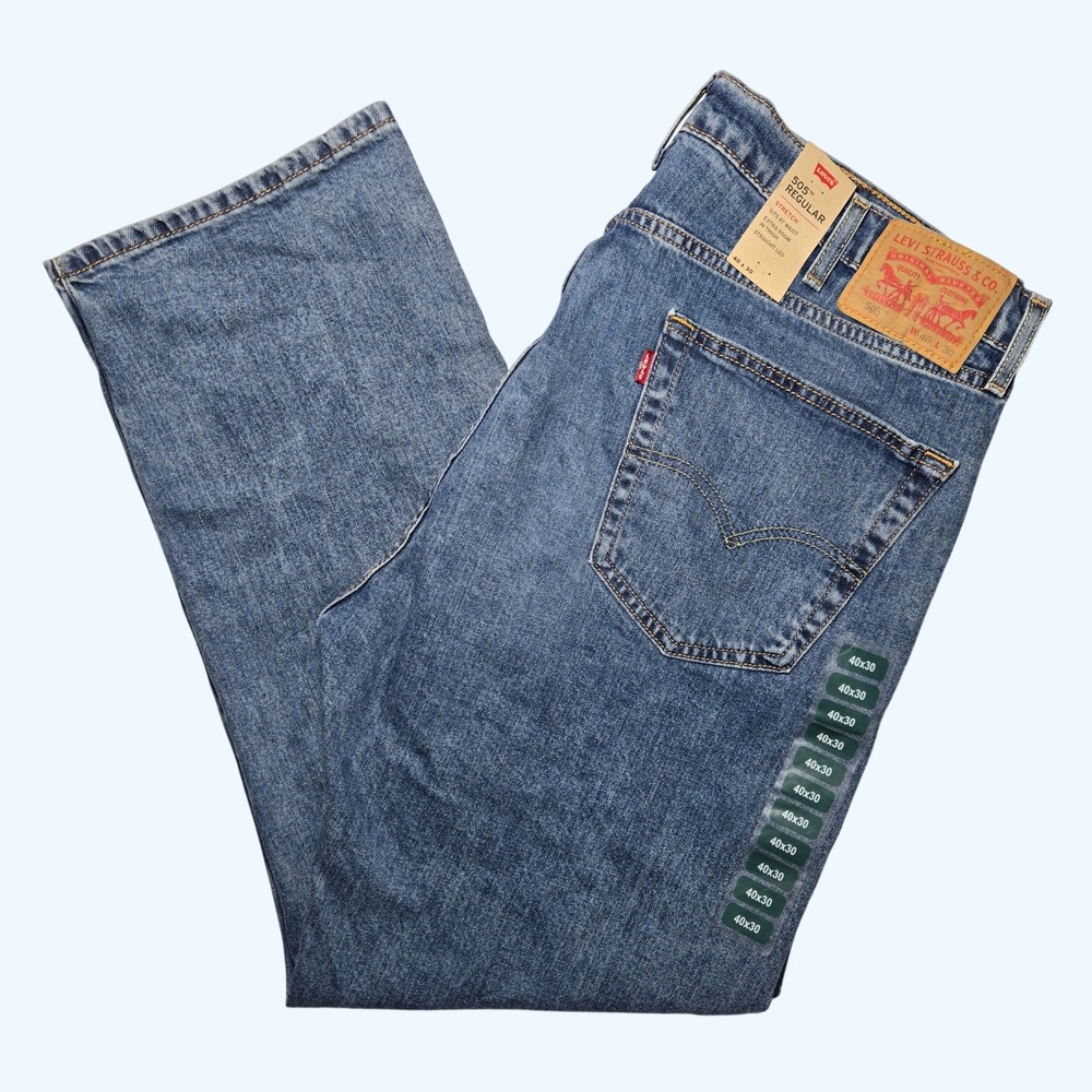 NEW Levis 505 Regular Fit Straight Leg Jeans Mens 40x30 Blue Denim Stretch